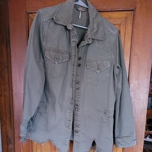 Free People Distressed Army Jean Jacket
